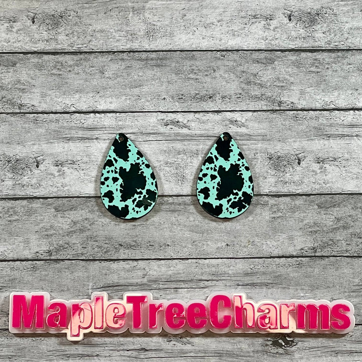 Teal Cowhide Drop Earrings