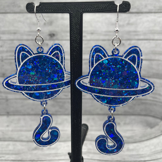 Cat Planet Dangle Earrings